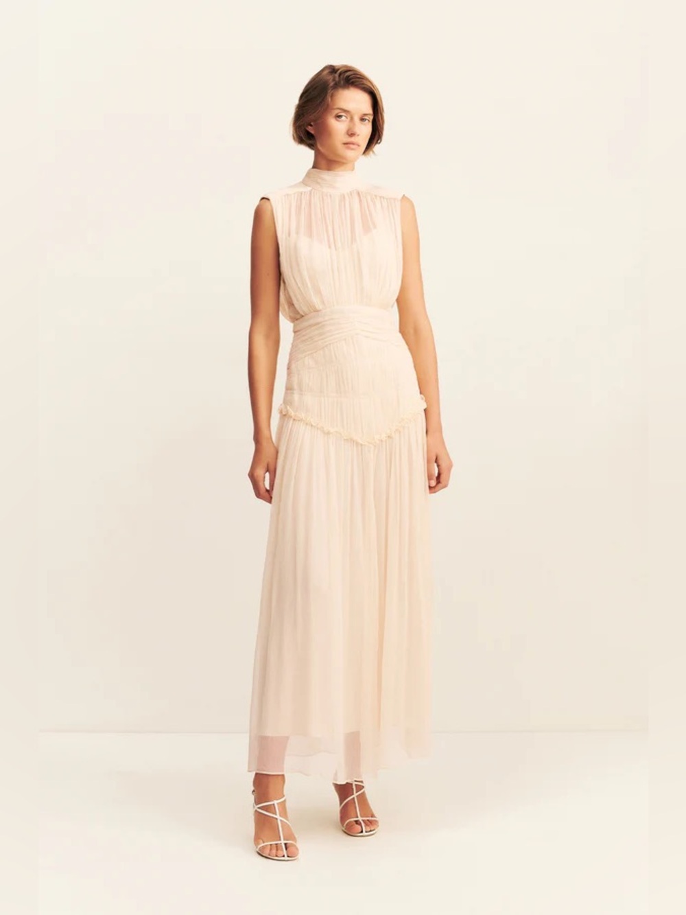 Shona Joy Clemence High Neck Midi Dress in Cream